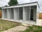 Quadruple Insulated Walk In Kennel Block with Mesh and Solid Runs