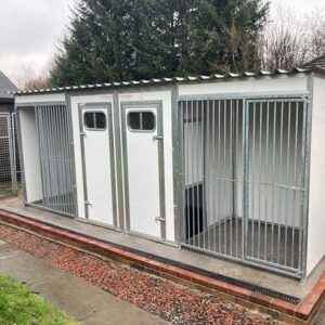 Double Block of Walk In Plastic Insulated Dog Kennels with Runs