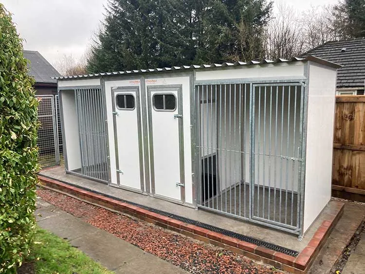 Double-Block-of-Walk-In-Plastic-Insulated-Dog-Kennels-with-Runs Double Block of Walk In Plastic Insulated Dog Kennels with Runs